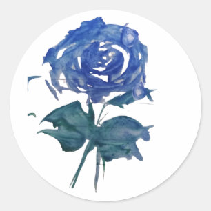 Adesivo Redondo Vinheta Rosa azul de aquarela