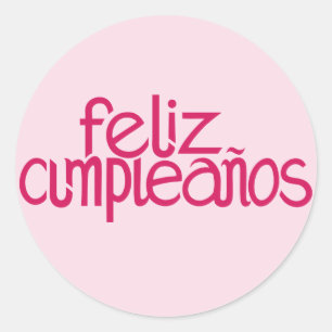Adesivo Redondo Vinheta rosa quente Feliz Cumpleaños