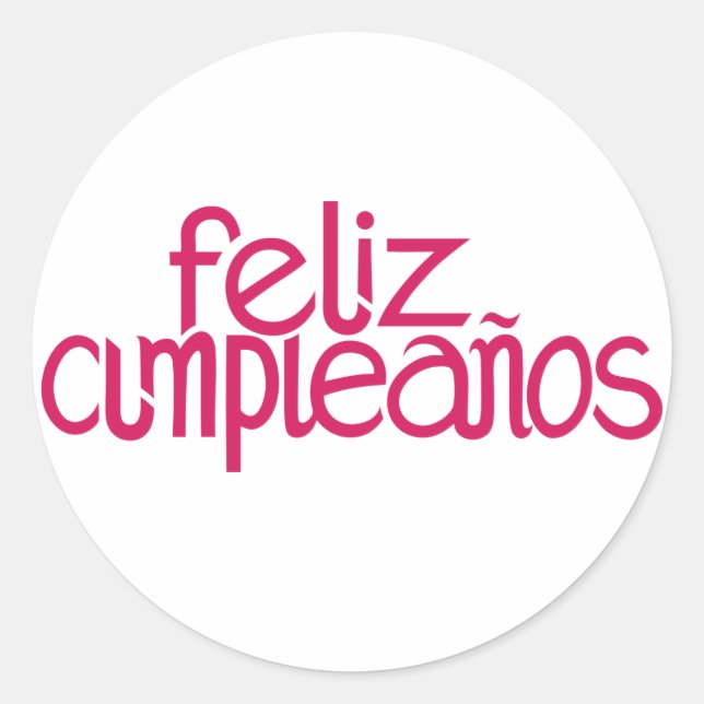 Adesivo Redondo Vinheta rosa quente Feliz Cumpleaños (Frente)
