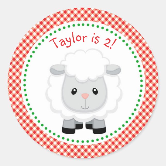 Adesivo Redondo Vinheta/Rótulo (Animais de Criação em Vermelho) (Frente)