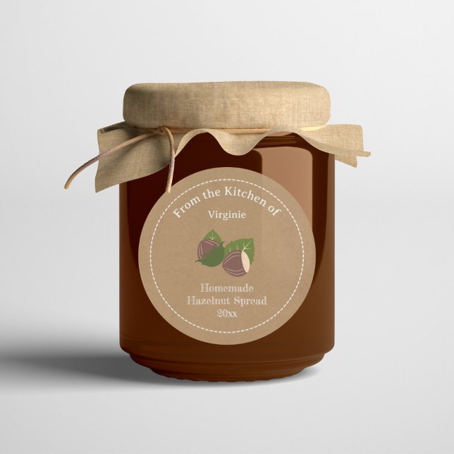 Adesivo Redondo Vinheta Rótulo de Avelã Russo para Espalhamento ou (Rustic Hazelnut Label Sticker for Spread or Jam)