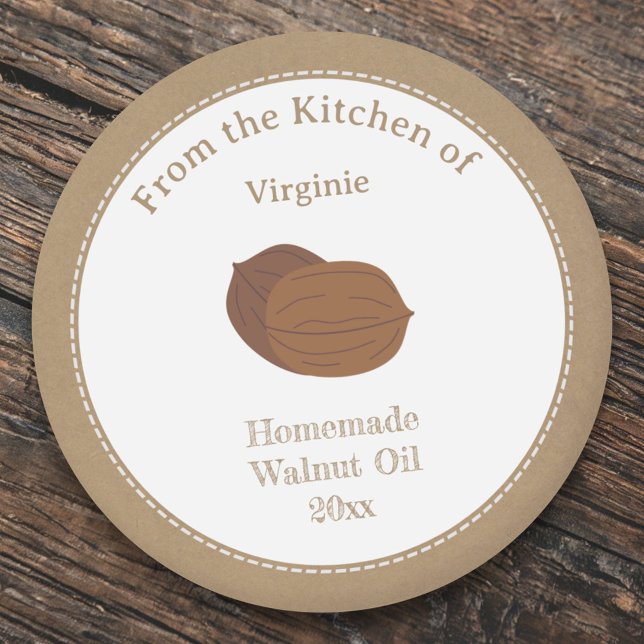 Adesivo Redondo Vinheta Rótulo de Óleo de Noz Russo (Rustic Walnut Oil Label Sticker)