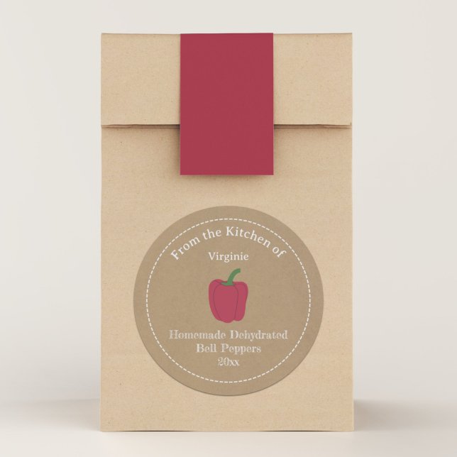 Adesivo Redondo Vinheta Rótulo de Pimenta Rústica Desidratada da K (Kraft Rustic Dehydrated Bell Peppers Label Sticker)