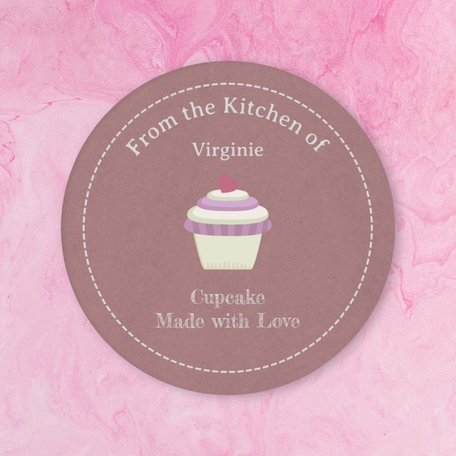 Adesivo Redondo Vinheta Rótulo do Cupcake Kraft & Russo (Kraft & Rustic Cupcake Label Sticker)