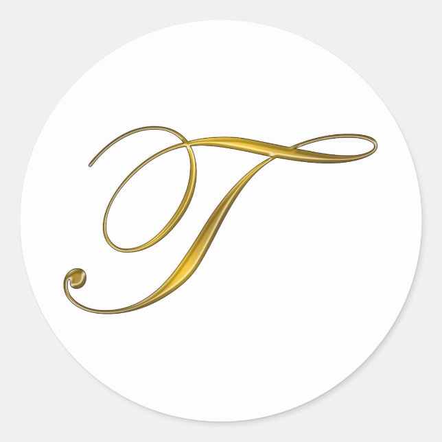 Adesivo Redondo Vinheta Rótulo do Envelope T Monograma Dourado (Frente)