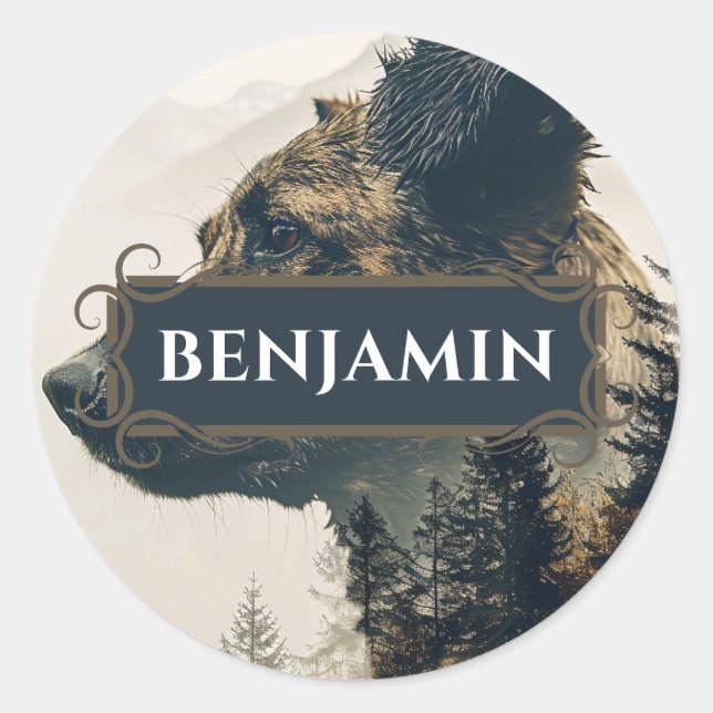 Adesivo Redondo Vinheta Rótulo do Nome Russo do Cão (Frente)