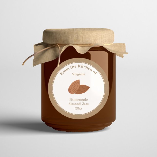 Adesivo Redondo Vinheta Rótulo Rustic Almond Jam Kraft (Rustic Almond Jam Kraft Label Sticker)