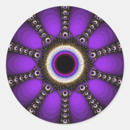 Adesivo Redondo Vinheta Roxo Fractal Geométrico