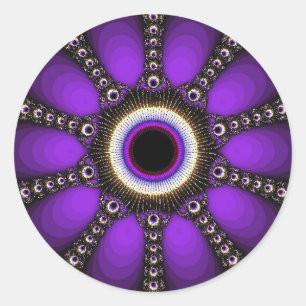Adesivo Redondo Vinheta Roxo Fractal Geométrico