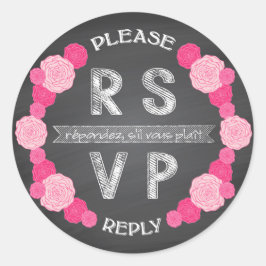 Adesivo Redondo Vinheta RSVP de Rosas Rosa de Quadro Chalkboard
