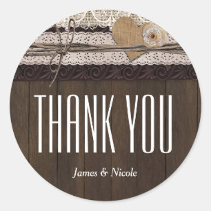 Adesivo Redondo Vinheta Rústica de Burlap Lace & Wood Favker