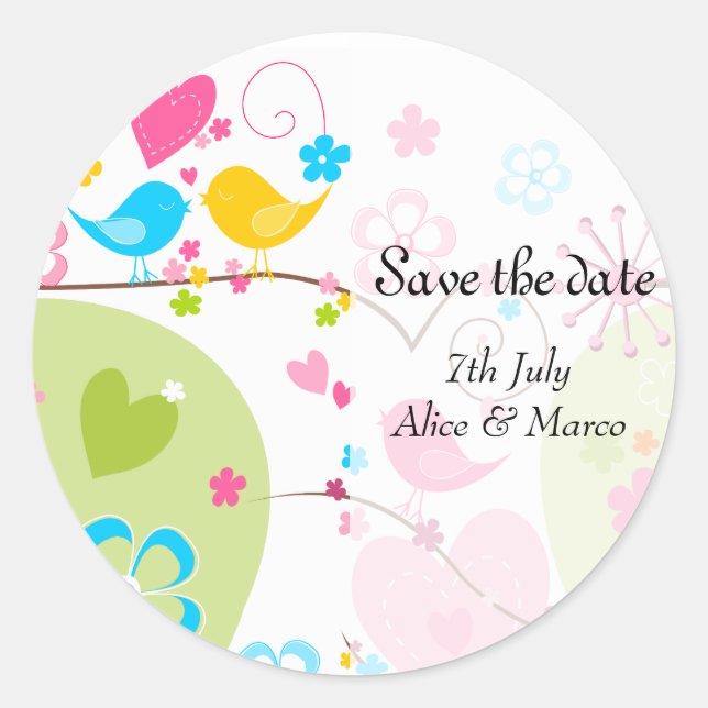 Adesivo Redondo Vinheta "Save the Date" do Jardim Whimsical (Frente)