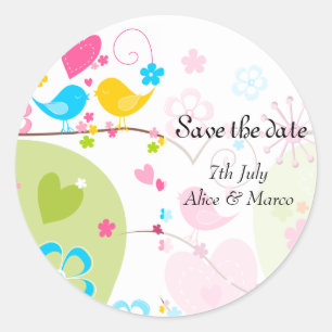 Adesivo Redondo Vinheta "Save the Date" do Jardim Whimsical
