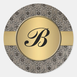 Adesivo Redondo Vinheta selada de invólucro monograma dourado