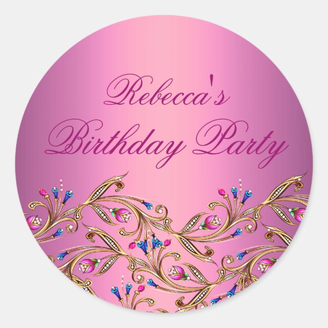 Adesivo Redondo Vinheta/selo de Envelope Floral Rosa (Frente)