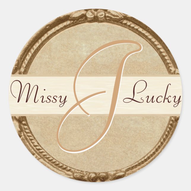 Adesivo Redondo Vinheta/Selo do Monograma do ouro (Frente)