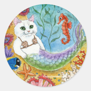 Adesivo Redondo Vinheta-sereia de gato-do-mato-limpo