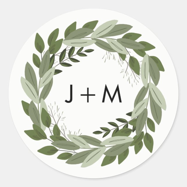 Adesivo Redondo Vinheta Sprigs de Casamento (Frente)