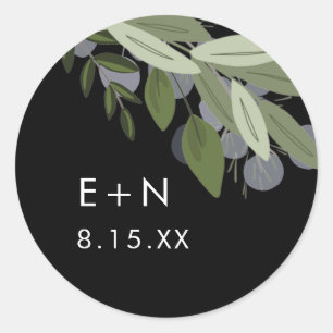 Adesivo Redondo Vinheta Sprigs de Casamento à Meia-Noite