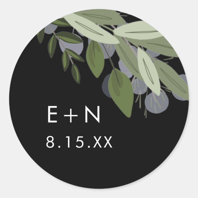 Adesivo Redondo Vinheta Sprigs de Casamento à Meia-Noite (Frente)