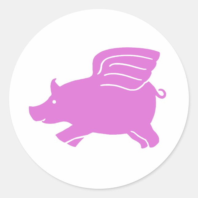 Adesivo Redondo Vinheta-Suíno Voadora - Rosa (Frente)
