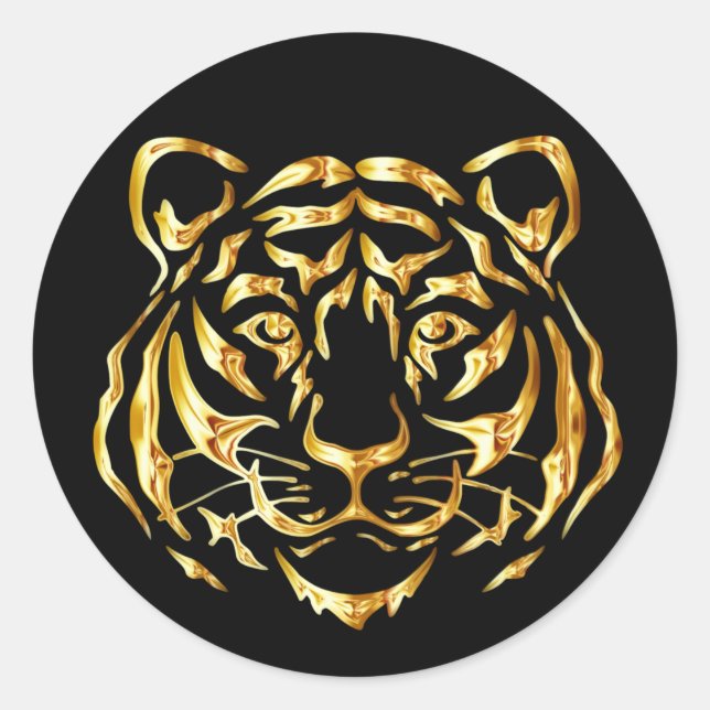 Adesivo Redondo Vinheta Tiger Face ouro (Frente)