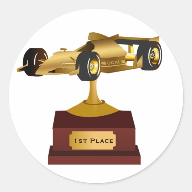 Adesivo Redondo Vinheta Troféu Race Car Dourado (Frente)