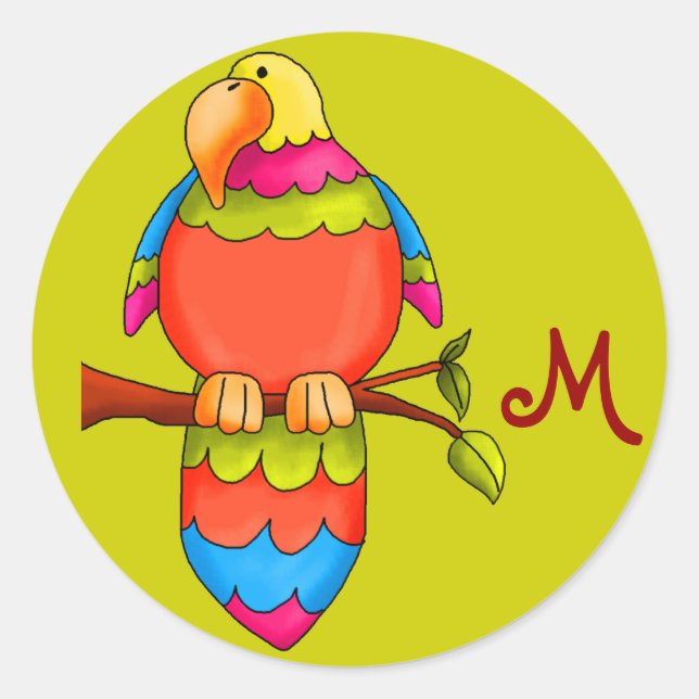 Adesivo Redondo Vinheta Tropical de Papagaio-Tropical LGC (Frente)