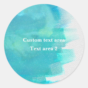 Adesivo Redondo Vinheta Tropical de Verão Azul-Aquarela