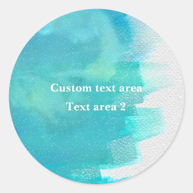 Adesivo Redondo Vinheta Tropical de Verão Azul-Aquarela (Frente)