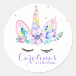 Adesivo Redondo Vinheta Unicorn Watercolor