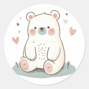 Adesivo Redondo Vinheta-ursinho-branco - Design de animal adorável