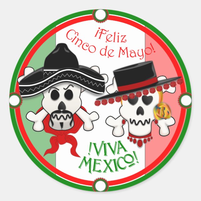 Adesivo Redondo Vinheta-vareta Cinco de Mayo e Crossbones (Frente)