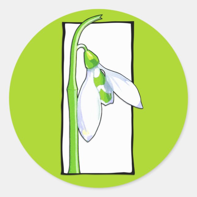 Adesivo Redondo Vinheta verde branca de queda de neve (Frente)