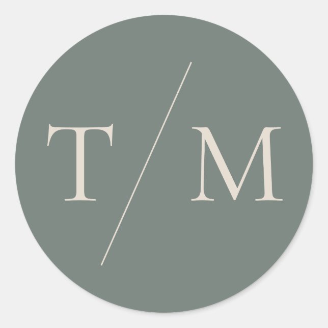 Adesivo Redondo Vinheta Verde de Casamento de Monograma Moderno (Frente)