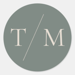 Adesivo Redondo Vinheta Verde de Casamento de Monograma Moderno