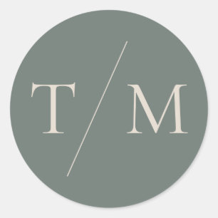 Adesivo Redondo Vinheta Verde de Casamento de Monograma Moderno