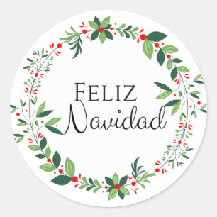 Adesivo Redondo Vinheta verde e vermelhos da Floresta Feliz Navida