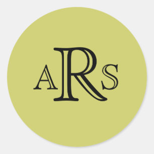 Adesivo Redondo Vinheta Verde Inicial de Casamento Monograma