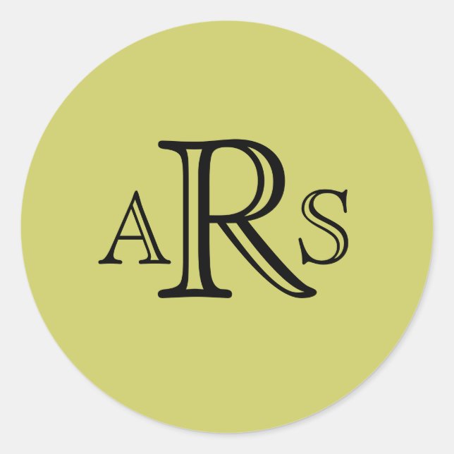 Adesivo Redondo Vinheta Verde Inicial de Casamento Monograma (Frente)