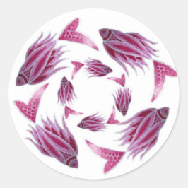 Adesivo Redondo Vinheta-Vinheta de Circlinação de Peixes Rosa