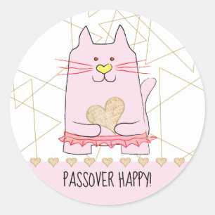 Adesivo Redondo Vinheta-Vinheta Rosa-Rosa Gato-Ballerina