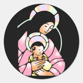 Adesivo Redondo vinheta virgem mosaica