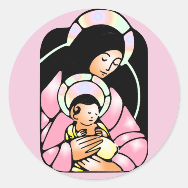 Adesivo Redondo vinheta virgem mosaica (Frente)