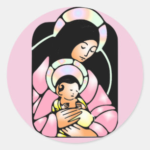 Adesivo Redondo vinheta virgem mosaica