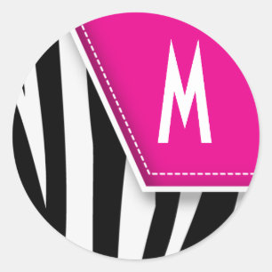 Adesivo Redondo Vinheta Zany Zebra Monogramas (fuschia)