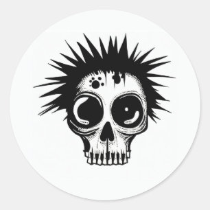 Adesivo Redondo Vinheta 'ZOMBIE PUNK SKULL'