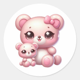 Adesivo Redondo Vinhetas Adoráveis do Urso Kawaii: Sobrecarga Cute