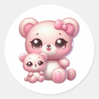 Adesivo Redondo Vinhetas Adoráveis do Urso Kawaii: Sobrecarga Cute
