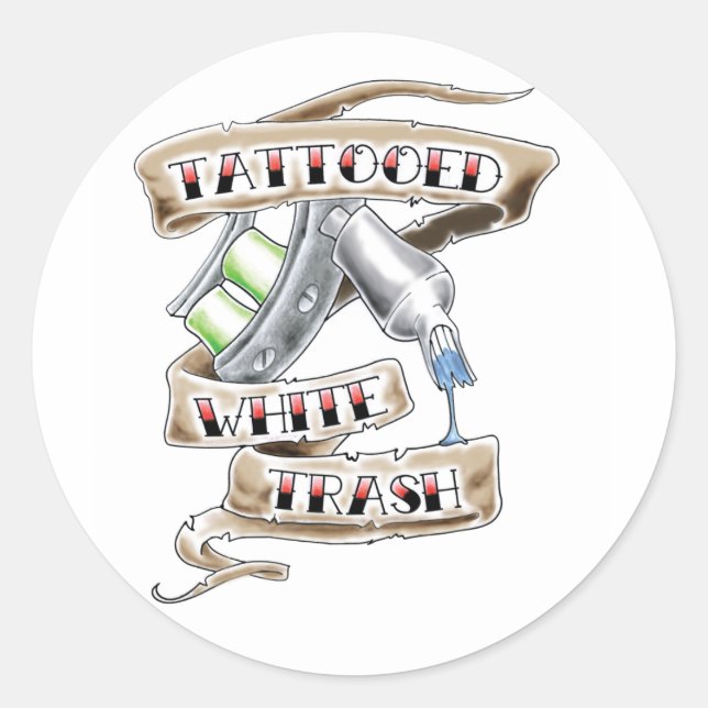 Adesivo Redondo Vinhetas Brancas Tatuadas (Frente)